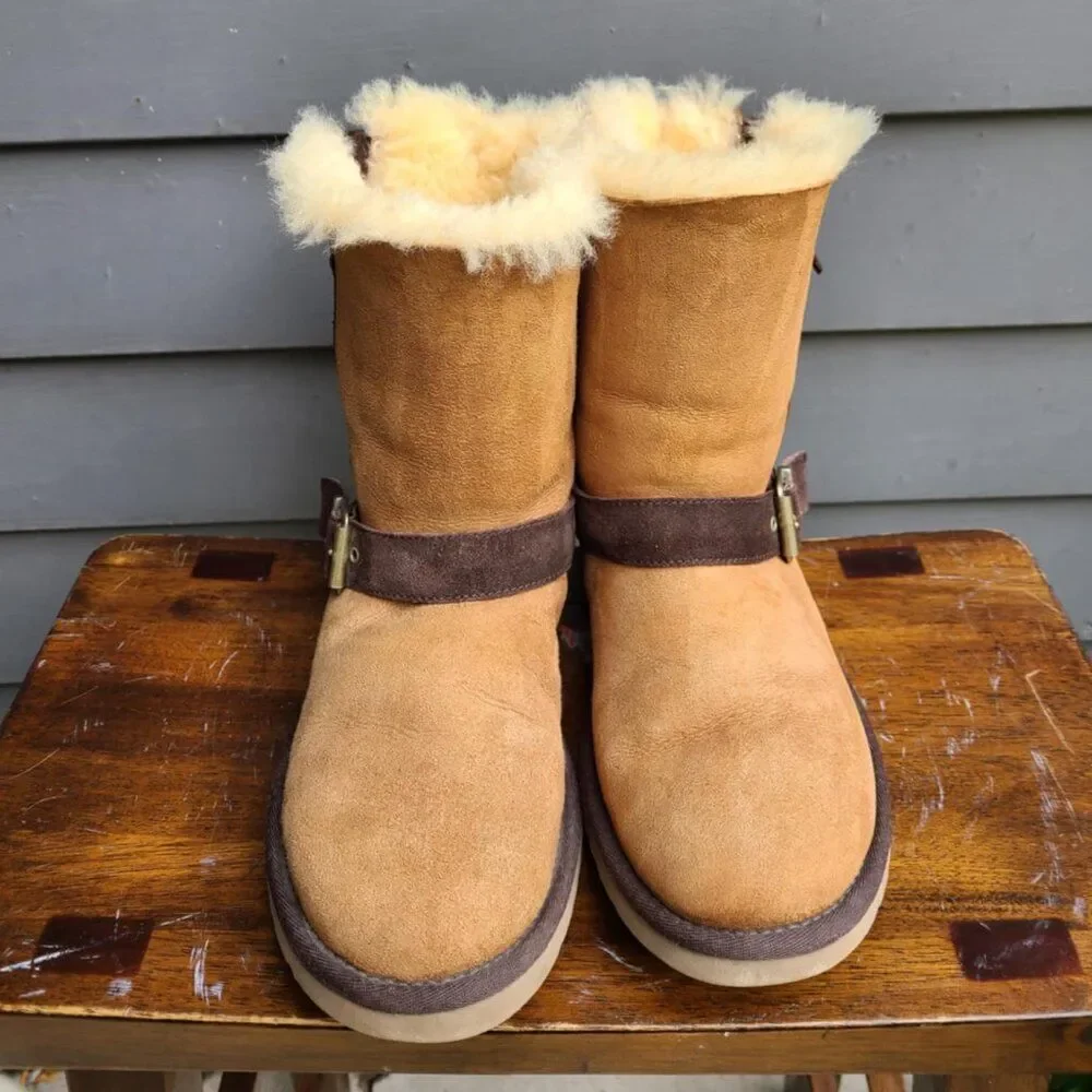 UGG Blaise Classic Shearling Zip Boots Brown Chestnut size 8